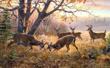 鹿 Painting - オジロとの戦い